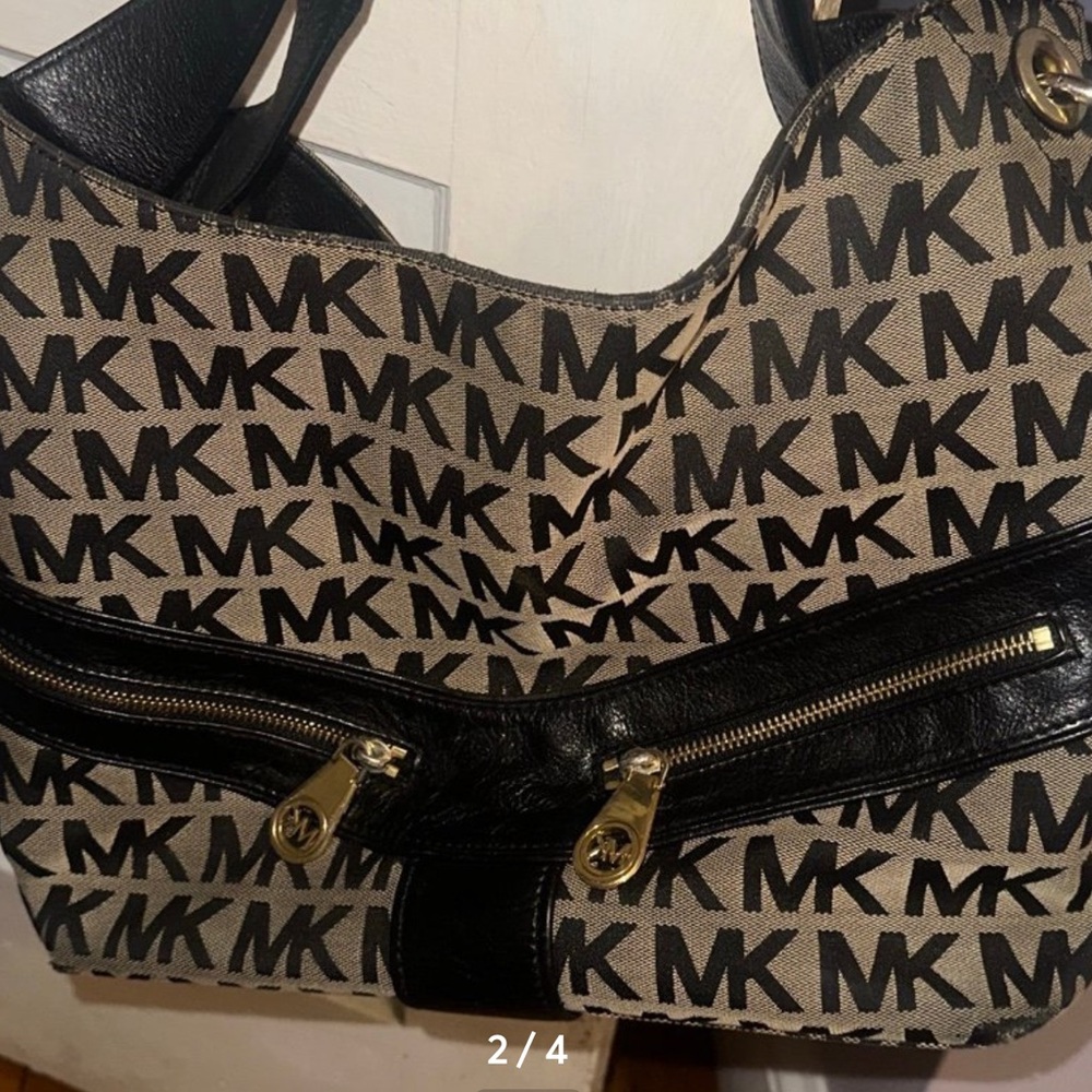 Michael Kors Signature ”Chained Jamesport”Black/Tan  jacquard canvas/Leather Bag - Picture 8 of 16